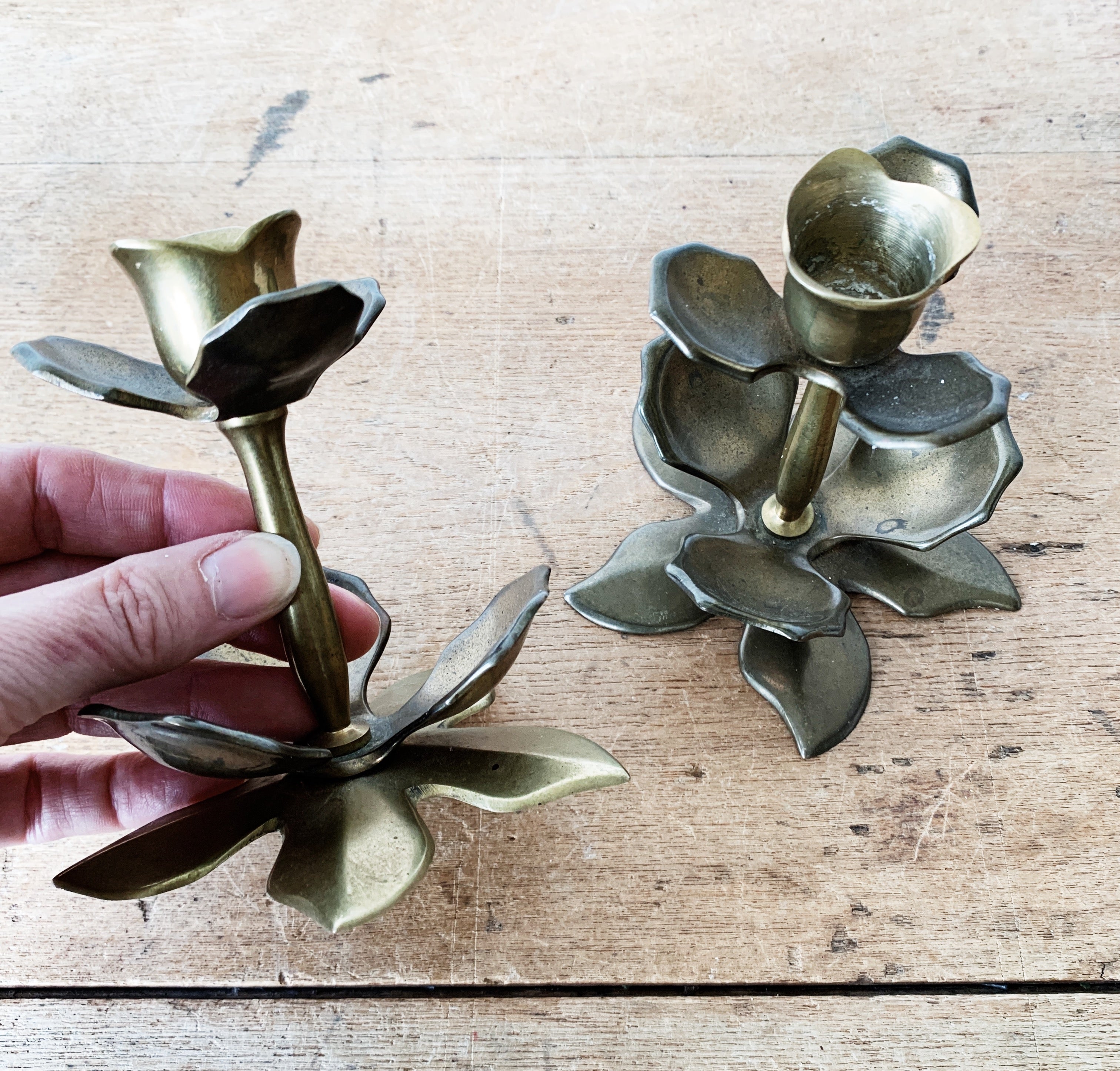 Antique Brass Candle Holders - Thumbnail 4