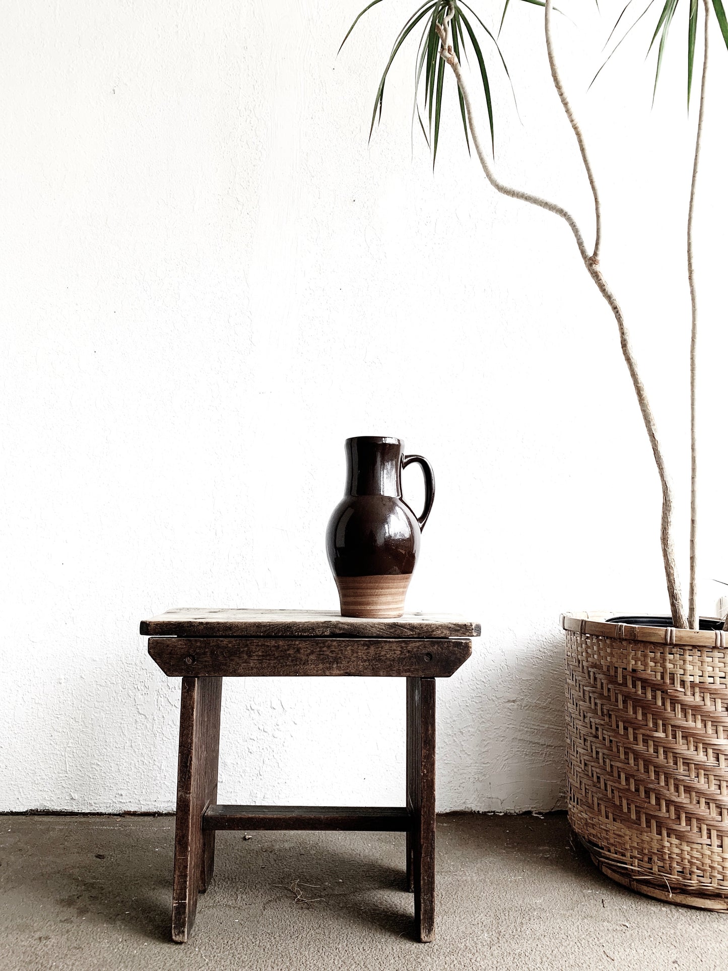 Antique Rustic Wood Stool / Side Table