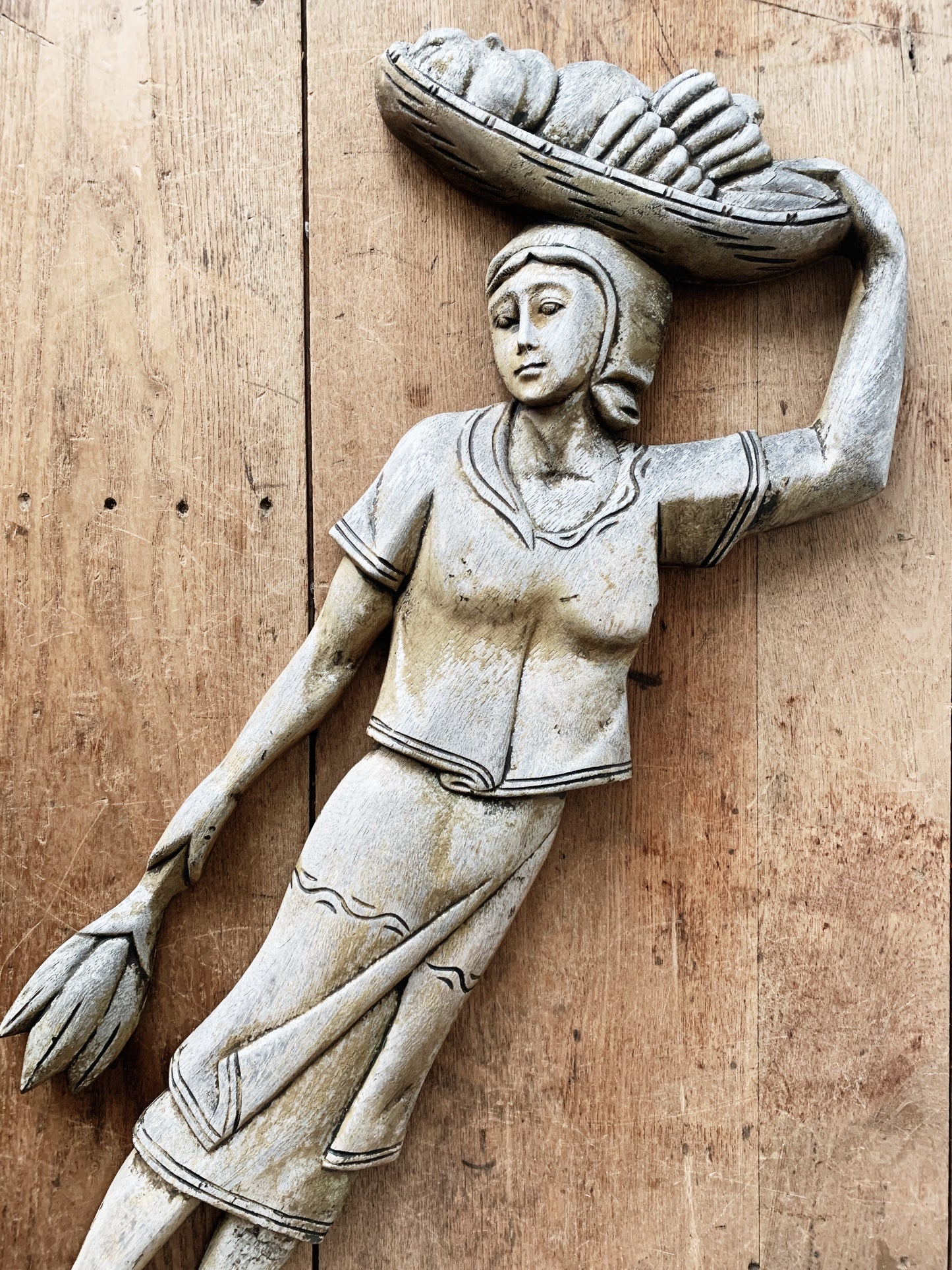 Large Vintage Carved Wood Plaque