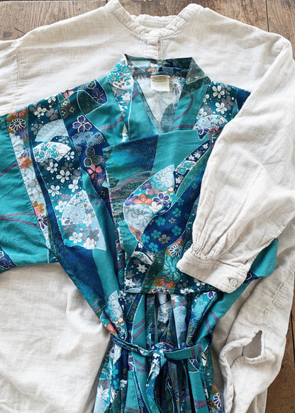 Turquoise Floral Cotton Robe / Kimono