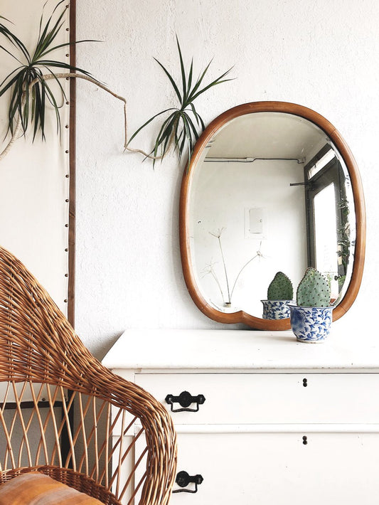 Vintage Wood Shield Mirror