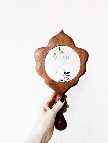 Vintage Chunky Wood Hand Mirror