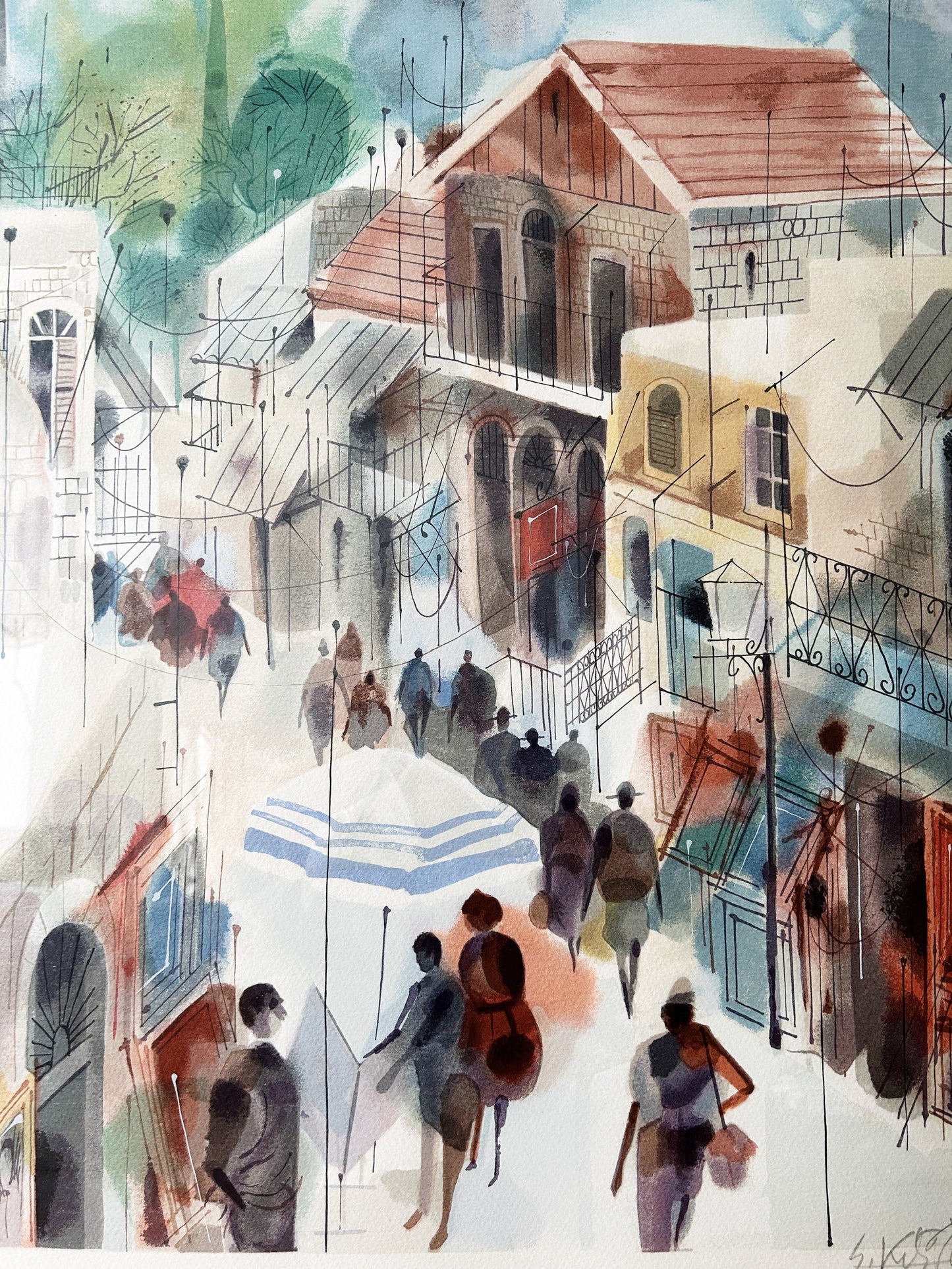 Large Framed Watercolor Painting