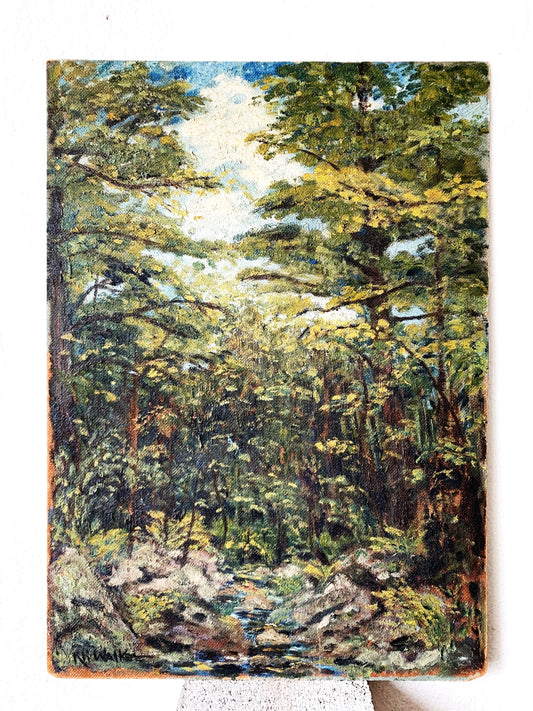 Antique Forest Painting on Board