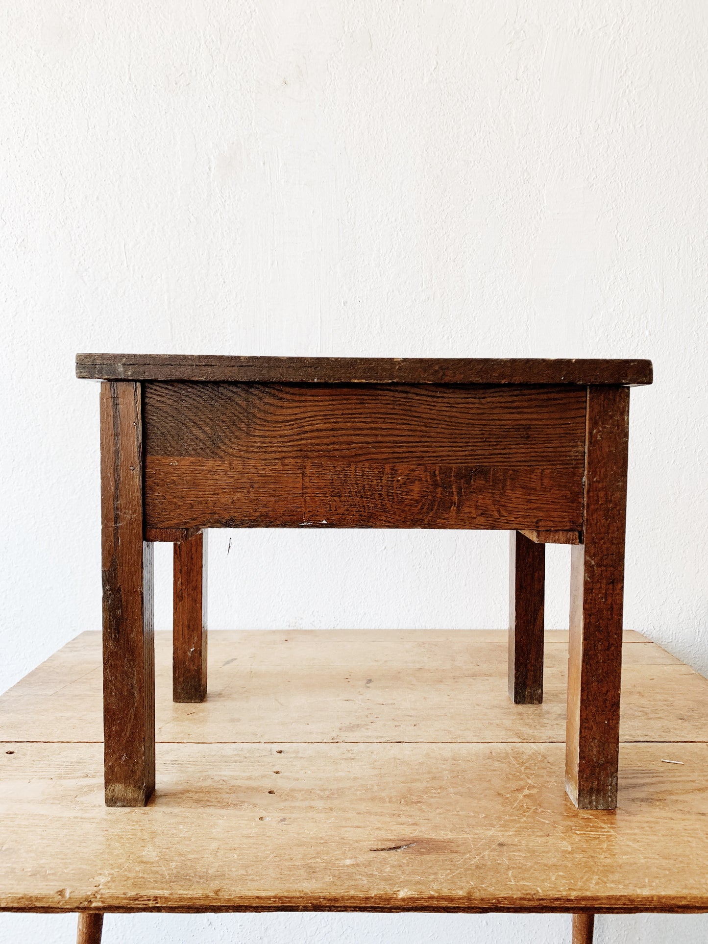 Antique Wood Stool with Storage