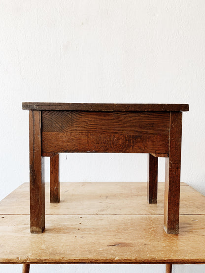 Antique Wood Stool with Storage