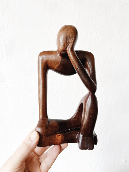 Vintage Wooden Thinker Sculpture