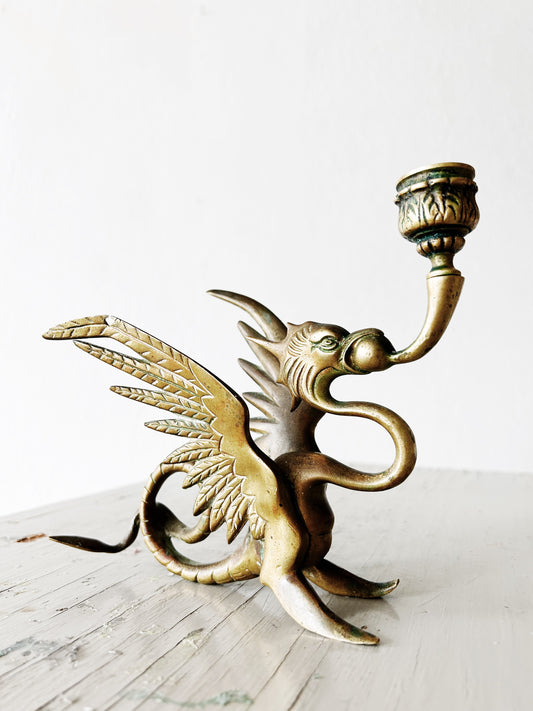 Vintage Brass Dragon Candle Holder