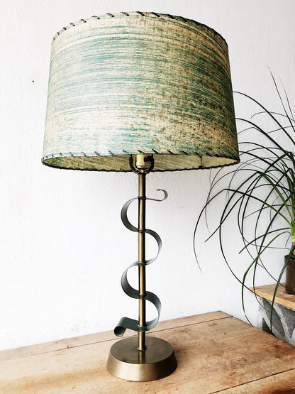 Mid Century Teal Lamp with Original Shade