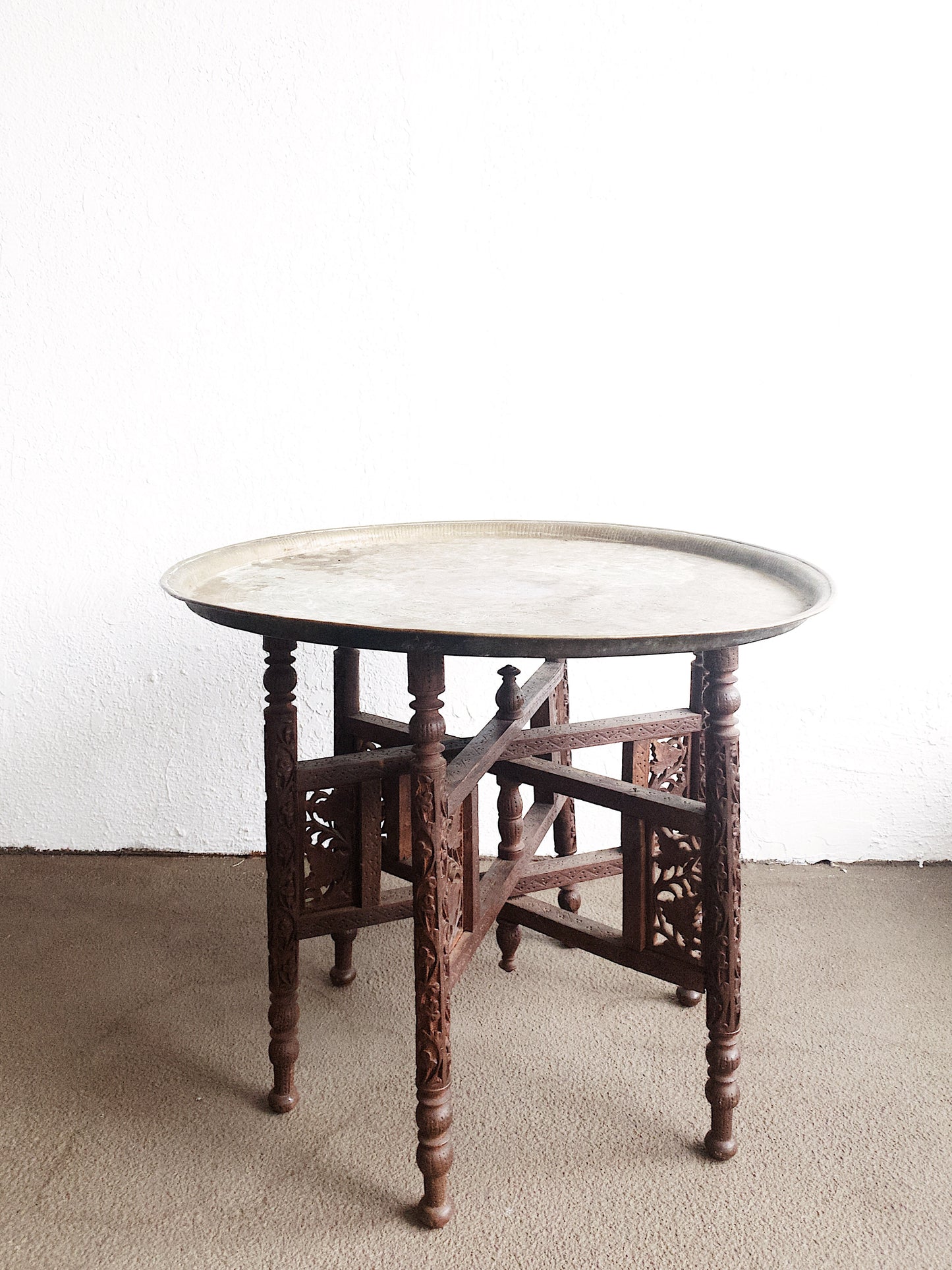 Vintage Moroccan Brass Tray Table