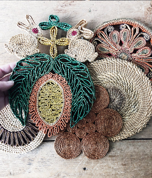 Vintage Straw Trivet Collection