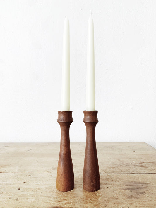 Mid Century Teak Candleholders