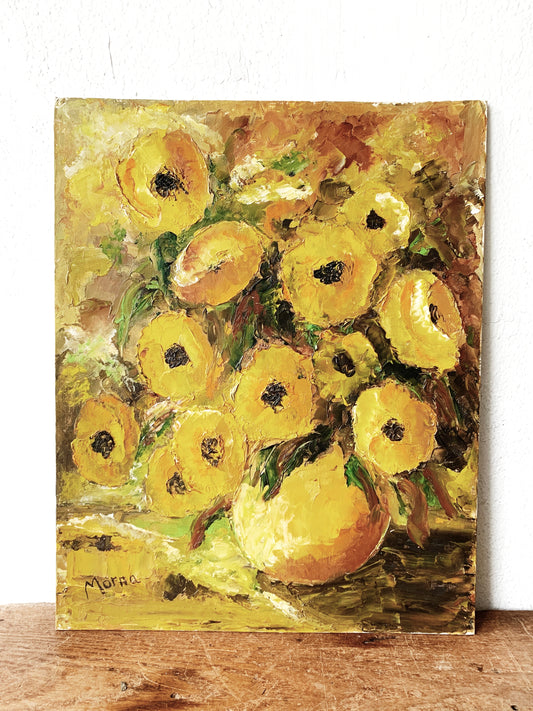 Vintage Original Yellow Poppies Oil Painting