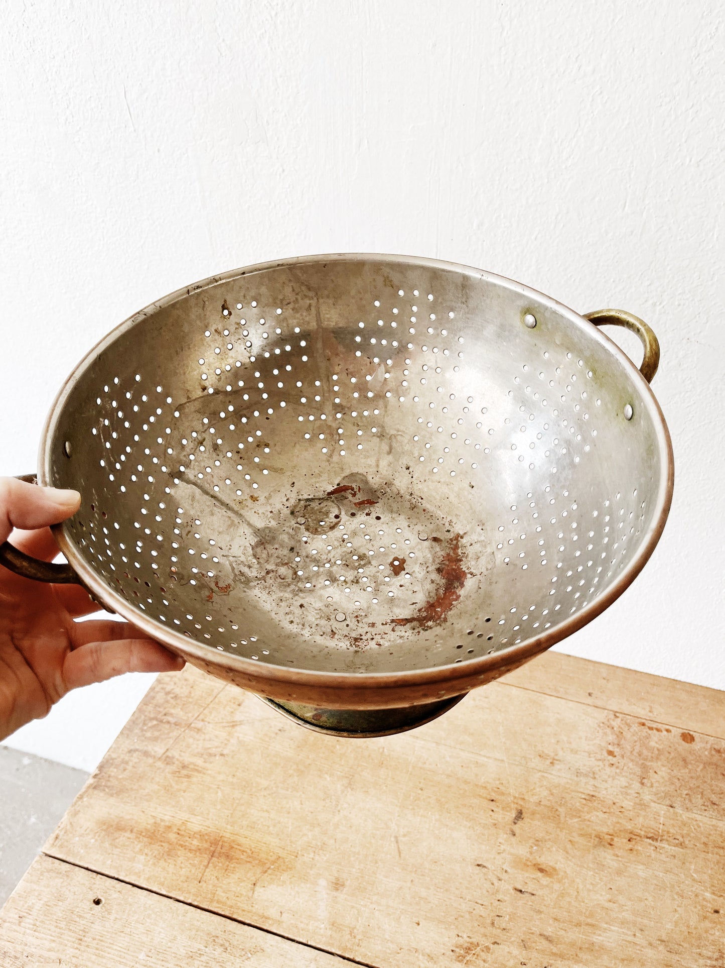Large Vintage Copper Plated Colander
