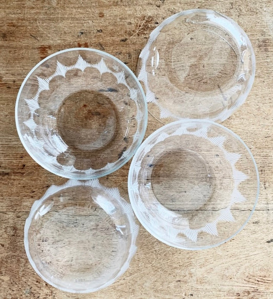 Mid Century Etched Glass Dessert Bowls Set of Four