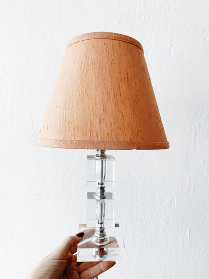 Mid Century Glass Cube Lamp with Shade