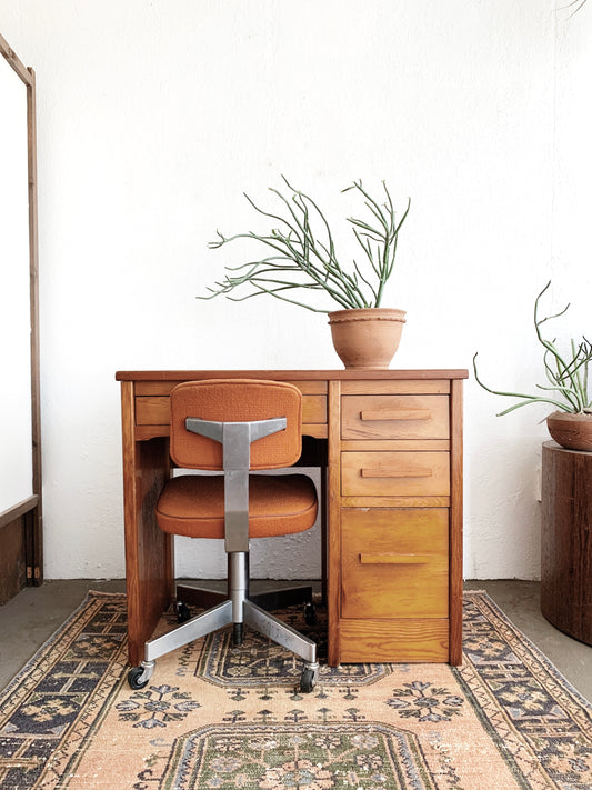 Petite Vintage Wood Desk with Or Without Mid Century Chair