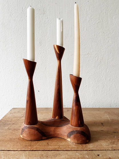 Vintage Handmade Wood Candelabra