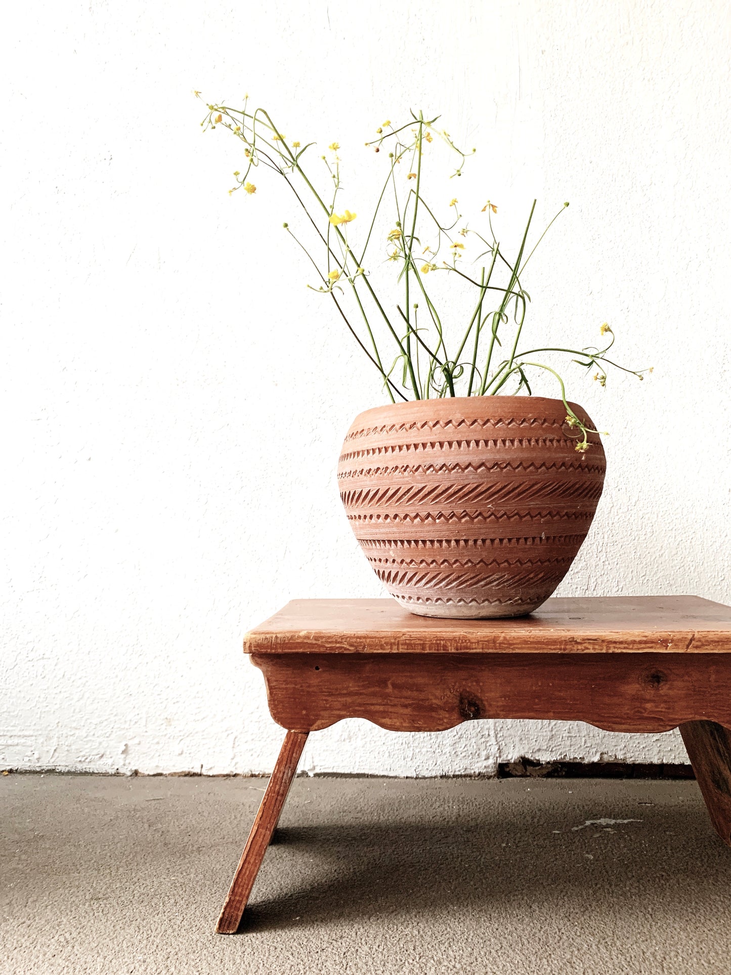 Large Incised Terra Pot with Drainage