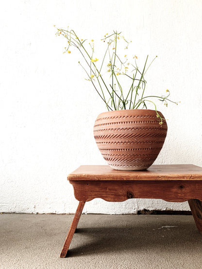 Large Incised Terra Pot with Drainage