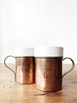 Ceramic Tumbler Pair with Copper and Brass Holder