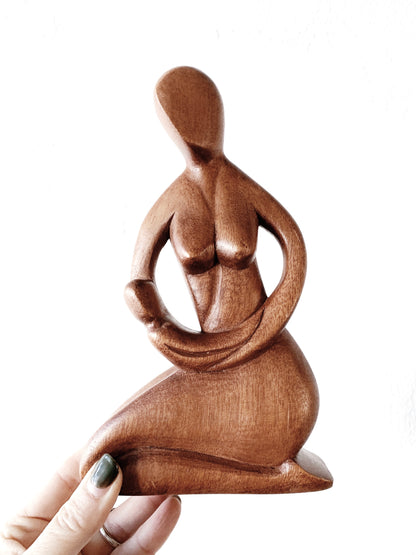 Vintage Wood Mother and Child Statue