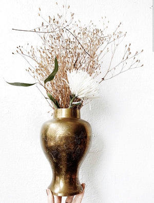 Vintage Incised Brass Vase