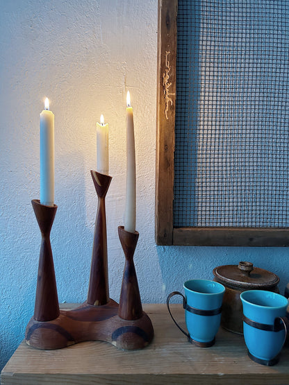 Vintage Handmade Wood Candelabra