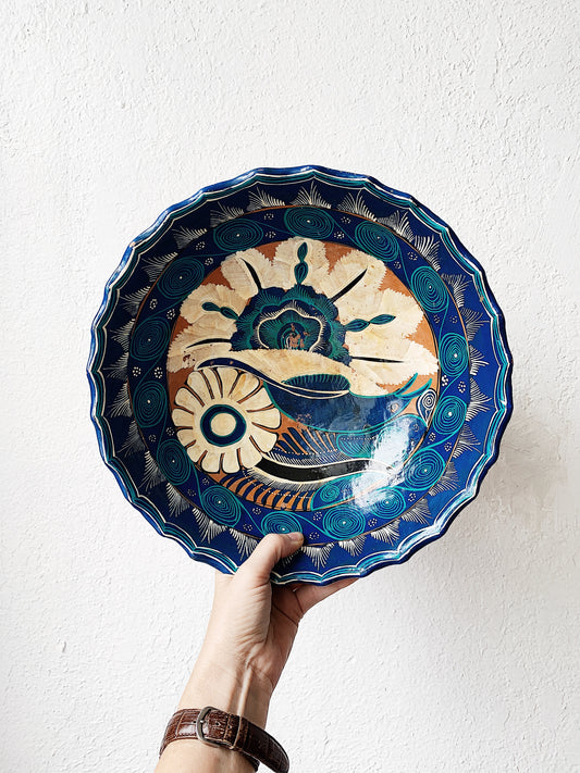 Vintage Hand Painted Clay Footed Bowl