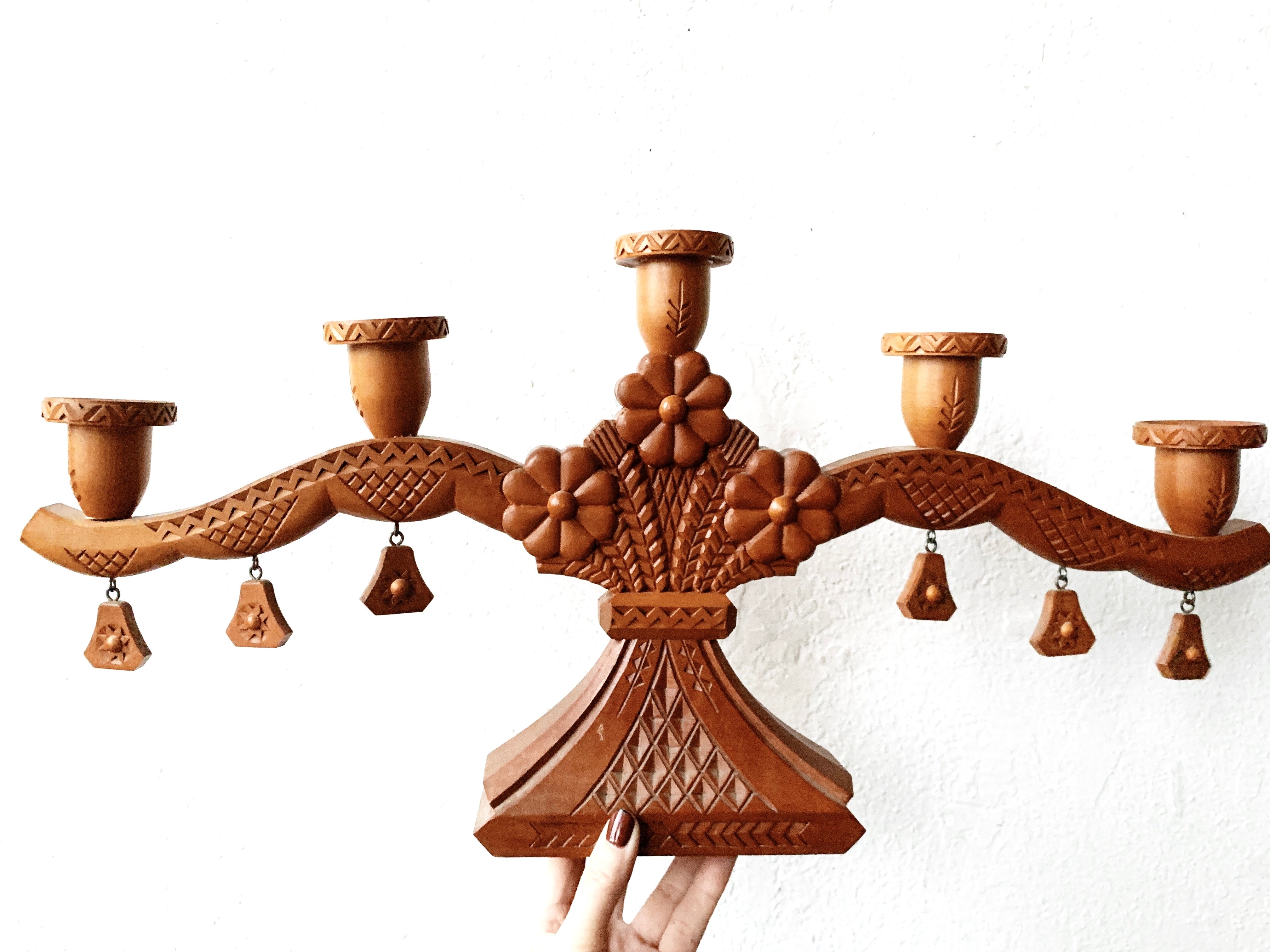 Antique Carved Wood Candelabra