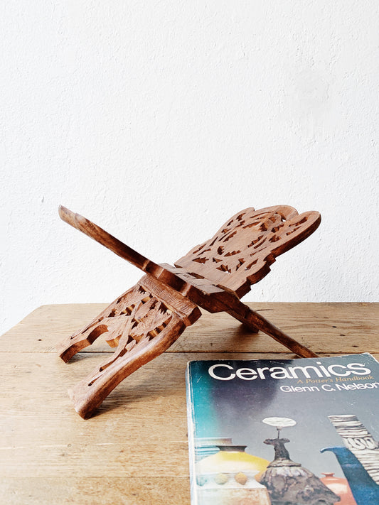 Vintage Cutout Wood Folding Book Stand