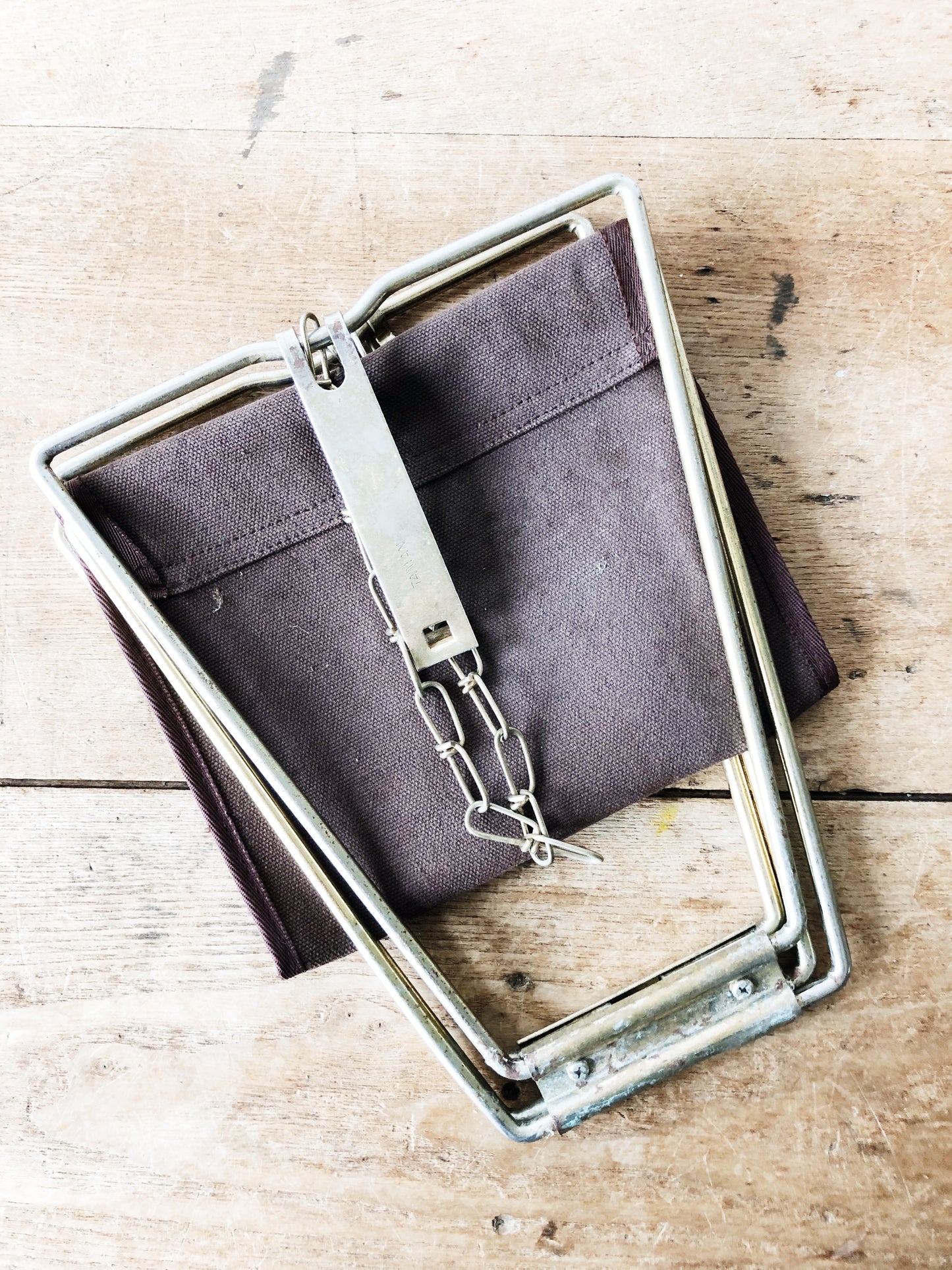 Vintage Brass and Canvas Folding Camp Stool