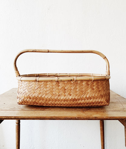 Vintage Long Narrow Handled Basket