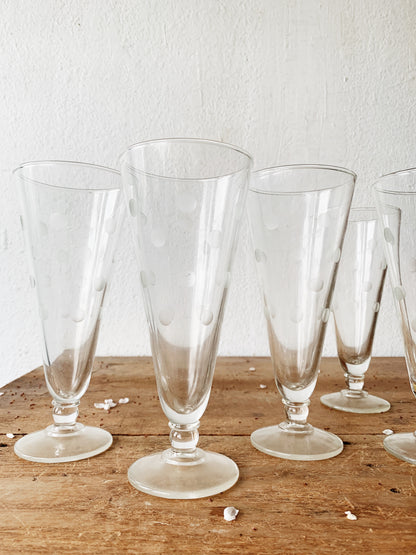 Mid Century Etched Cocktail Glasses Set of Six
