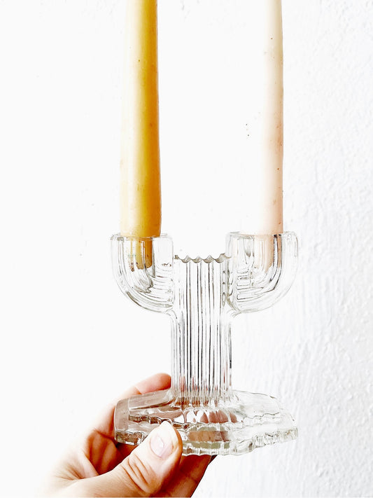 Vintage Cut Glass Cactus Candle Holder
