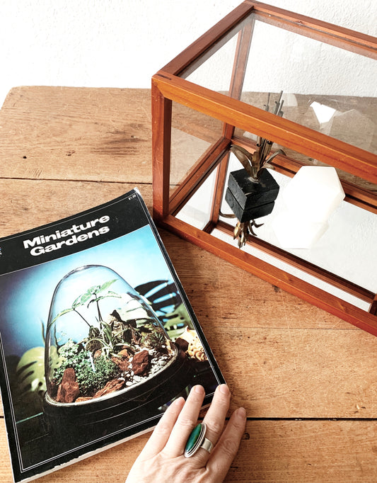 Wood and Glass Terrarium With Vintage Book