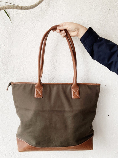 Cotton Canvas and Leather Tote
