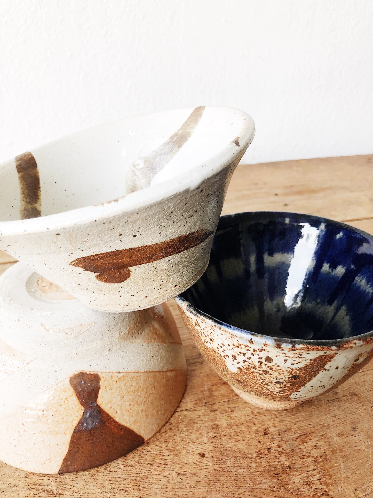Trio of Heavy Vintage Stoneware Bowls