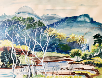 Large Original Mid Century Watercolor Painting