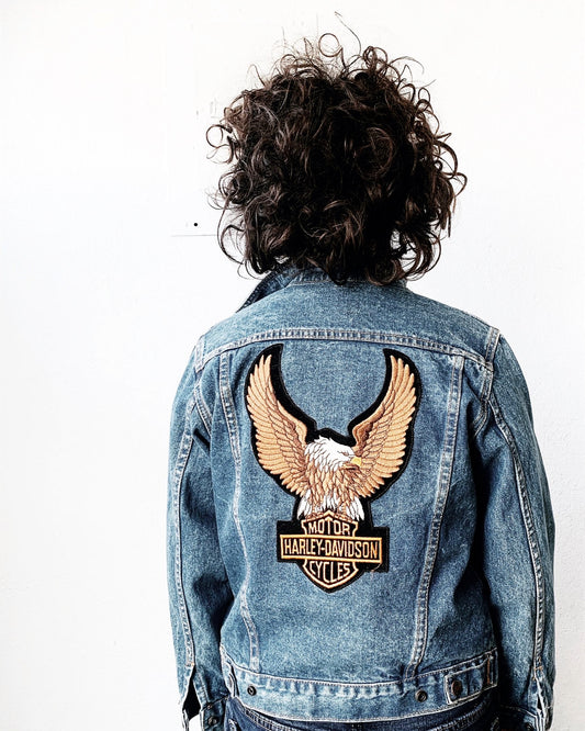 Denim Jacket with Large Harley Patch