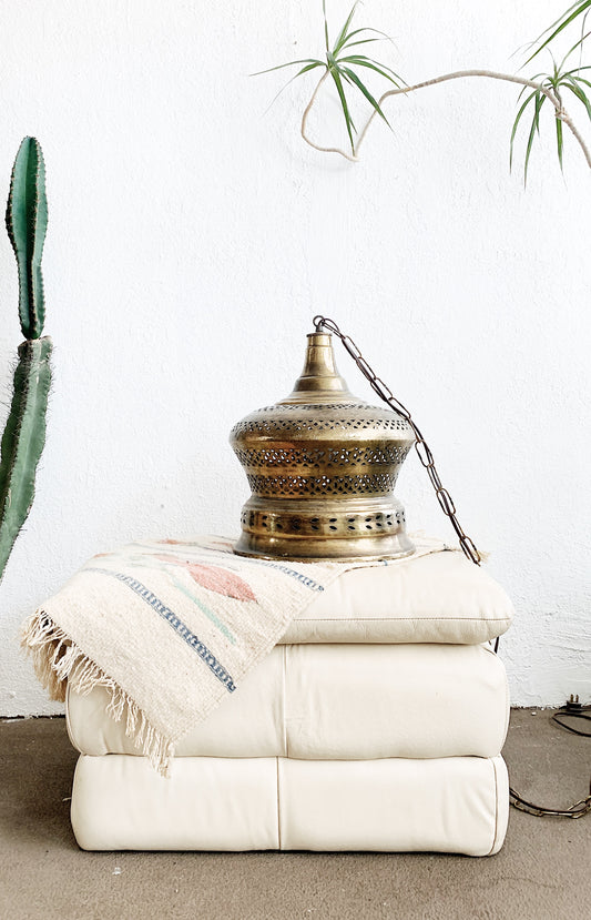 Contemporary Cream Leather Ottoman