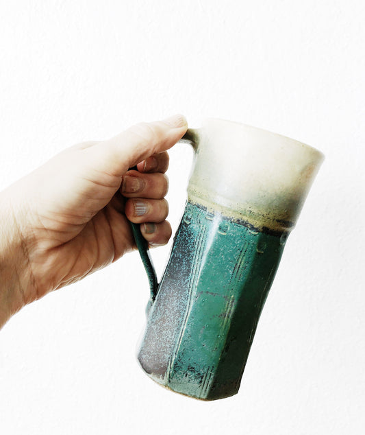 Large Vintage Turquoise Pottery Mug