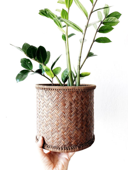 Vintage Herringbone Cylinder Basket