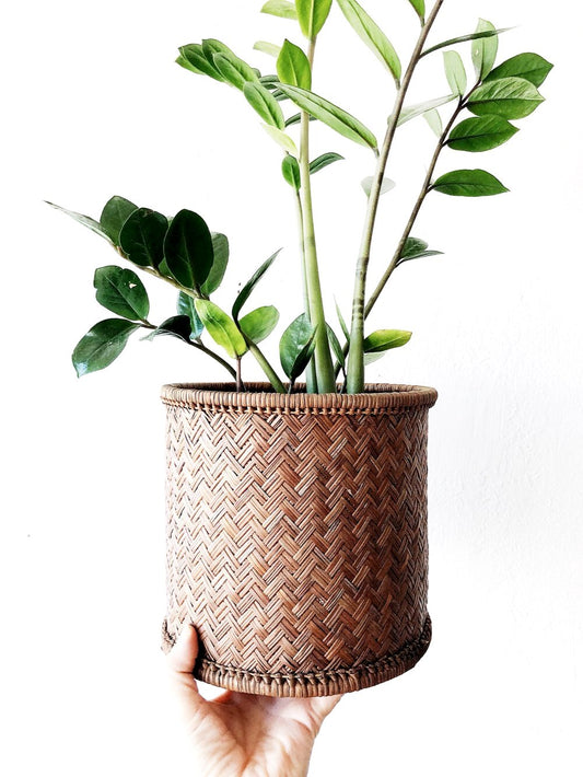 Vintage Herringbone Cylinder Basket