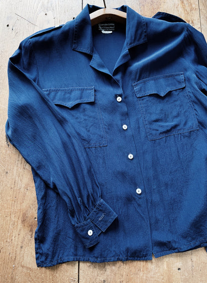 Vintage Carole Little Navy Silk Blouse