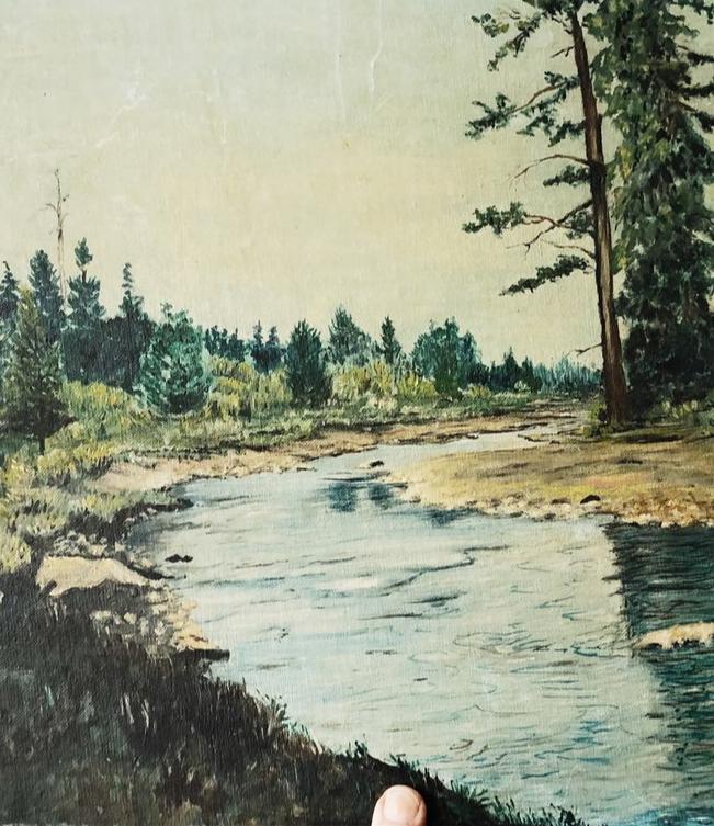 Vintage River Landscape Painting