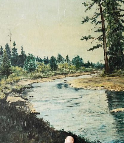 Vintage River Landscape Painting