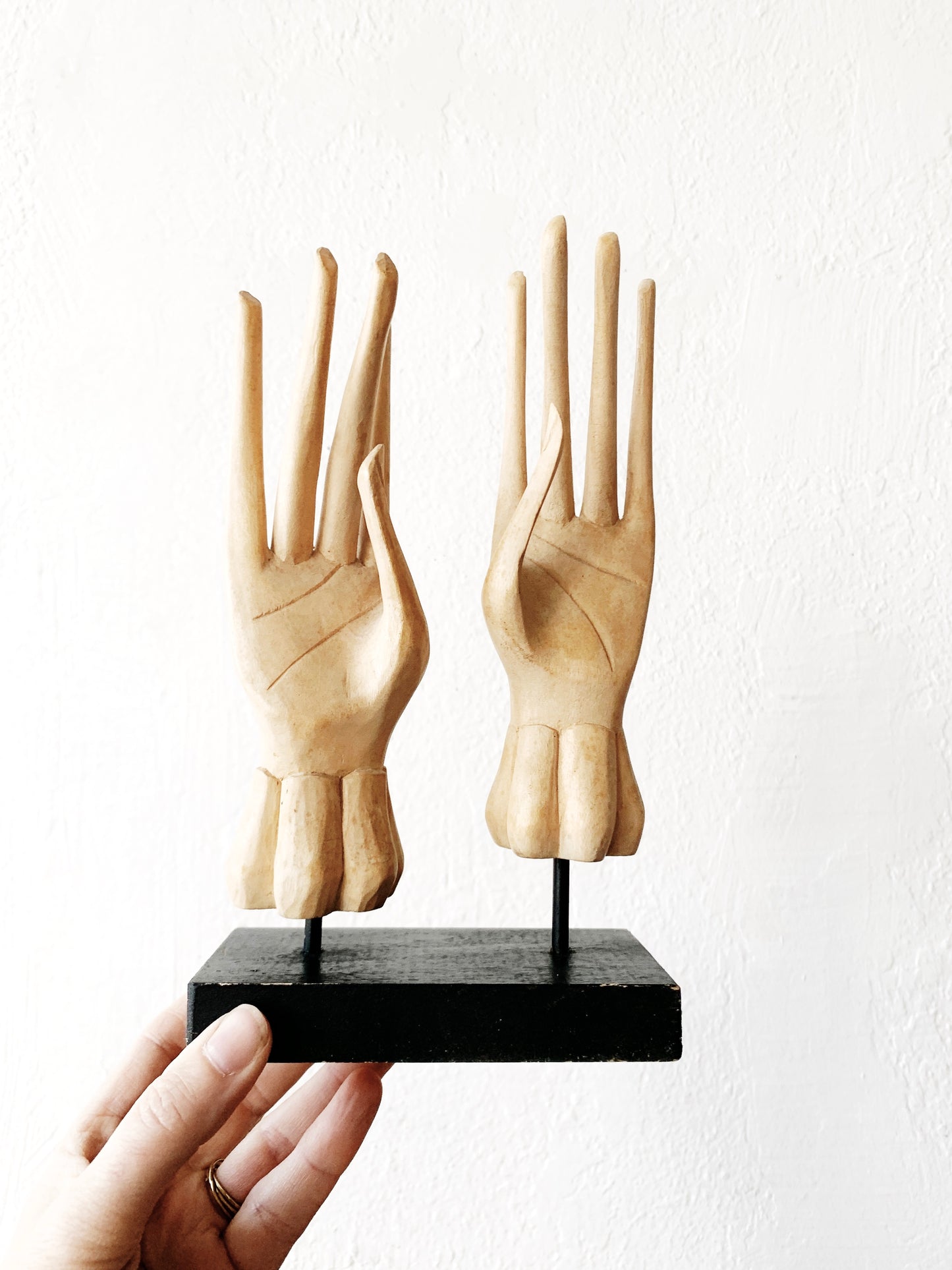 Double Carved Wood Hand Sculpture