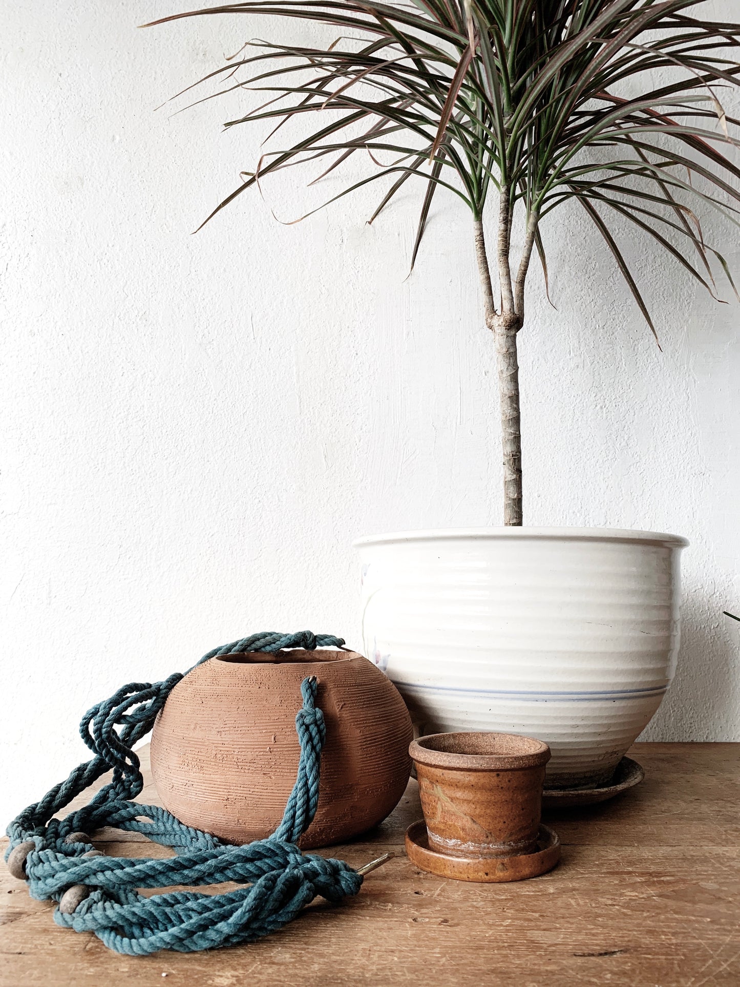 Vintage Terra Cotta Pot with Macrame Hanger