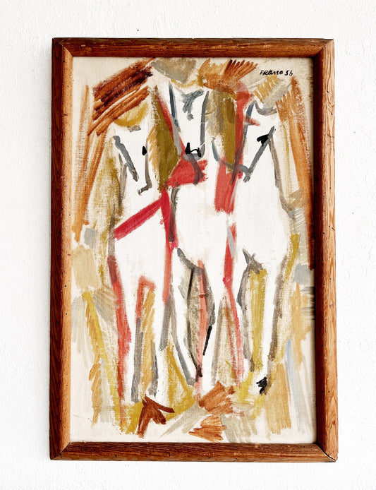 Mid Century Three White Horses Painting